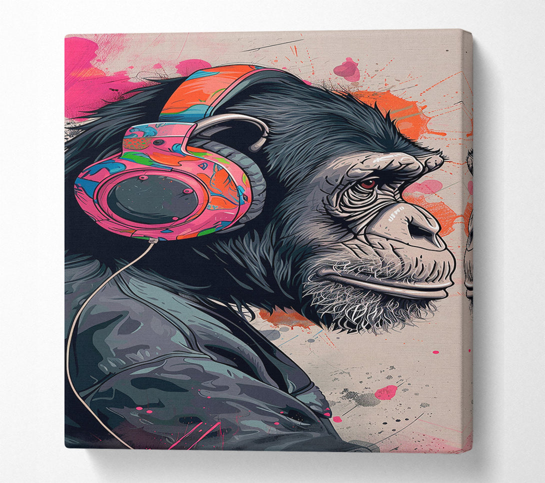  A Canvas Print of Chimp Headphones Music Canvas Print