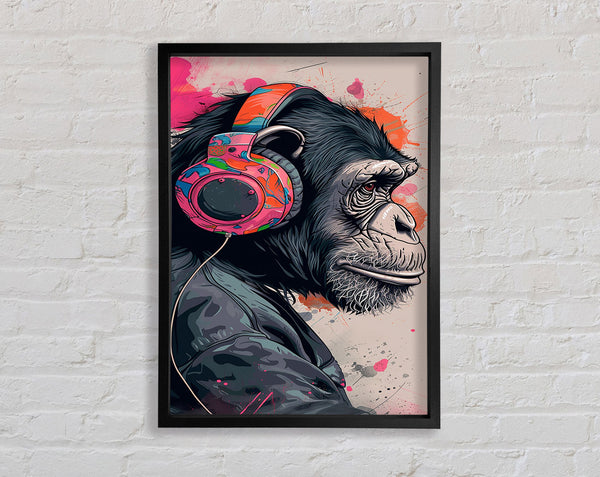Chimp Headphones Music Framed Print