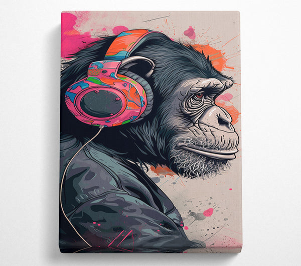  A Canvas Print of Chimp Headphones Music Canvas Print