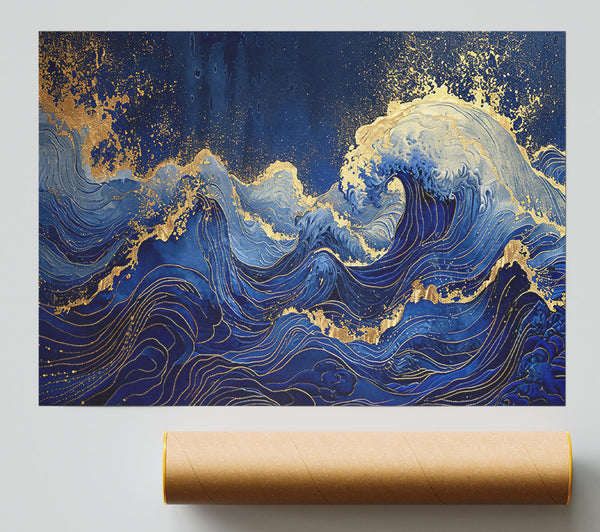 Azure Waves Of Gold Giclee Print