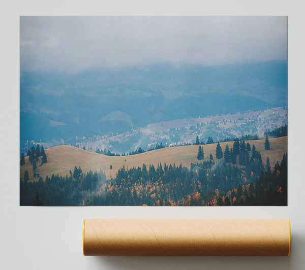 Blue Mist Over Hills Poster