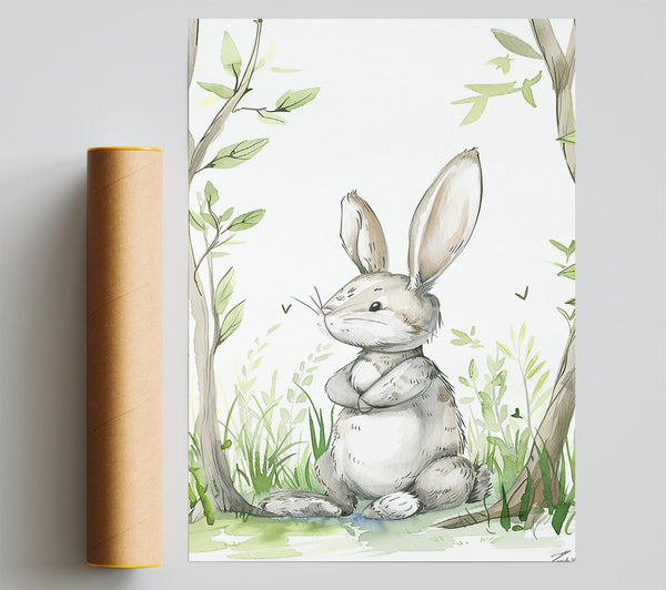 Grey Bunny In Woods Poster