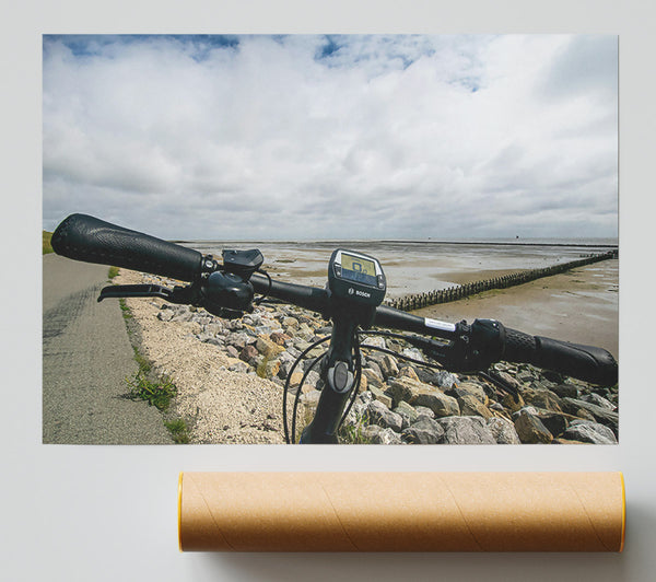 Black Bike On The Shore Poster