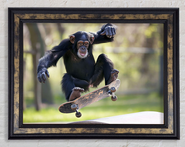 Chimpanzee Skating Framed Print