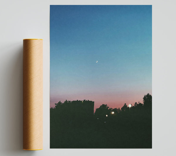 Pink & Blue Crescent Giclee Print
