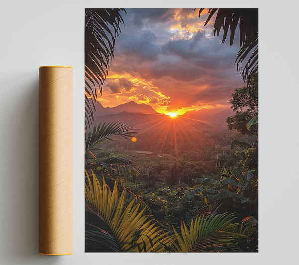 Orange Sunset Jungle Glow Poster
