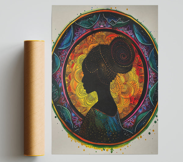 Yellow Mandala Silhouette Giclee Print