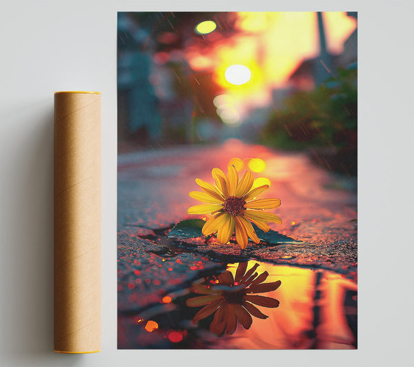 Golden Bloom Reflection Print