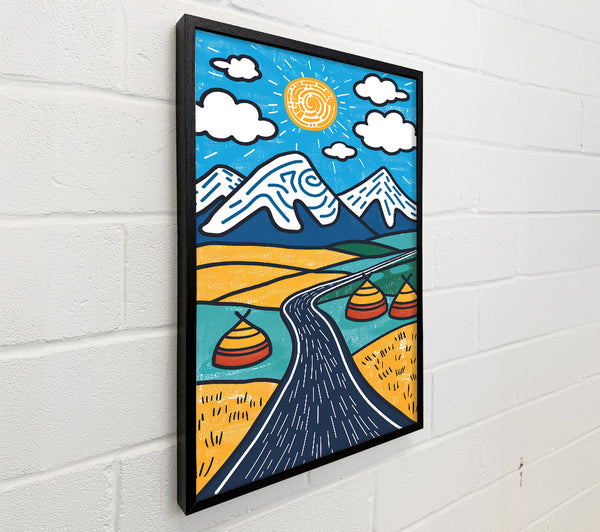 Yellow Road Through Mountains