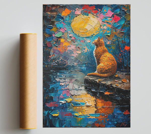 Orange Cat And The Moon Print
