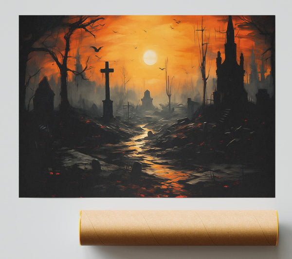 Orange Sunset Cemetery Print