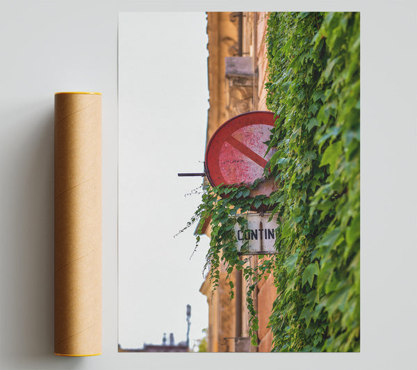 Red Sign And Green Vines Print