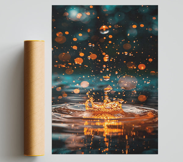 Golden Water Drop Splash Print