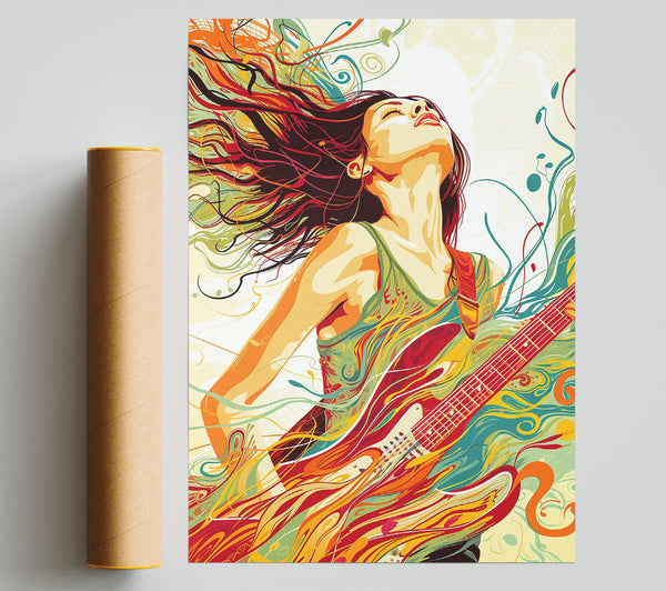 Orange Guitar Groove Poster