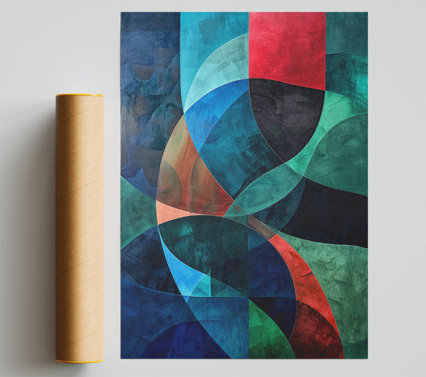 Teal Curved Abstractions Giclee Print