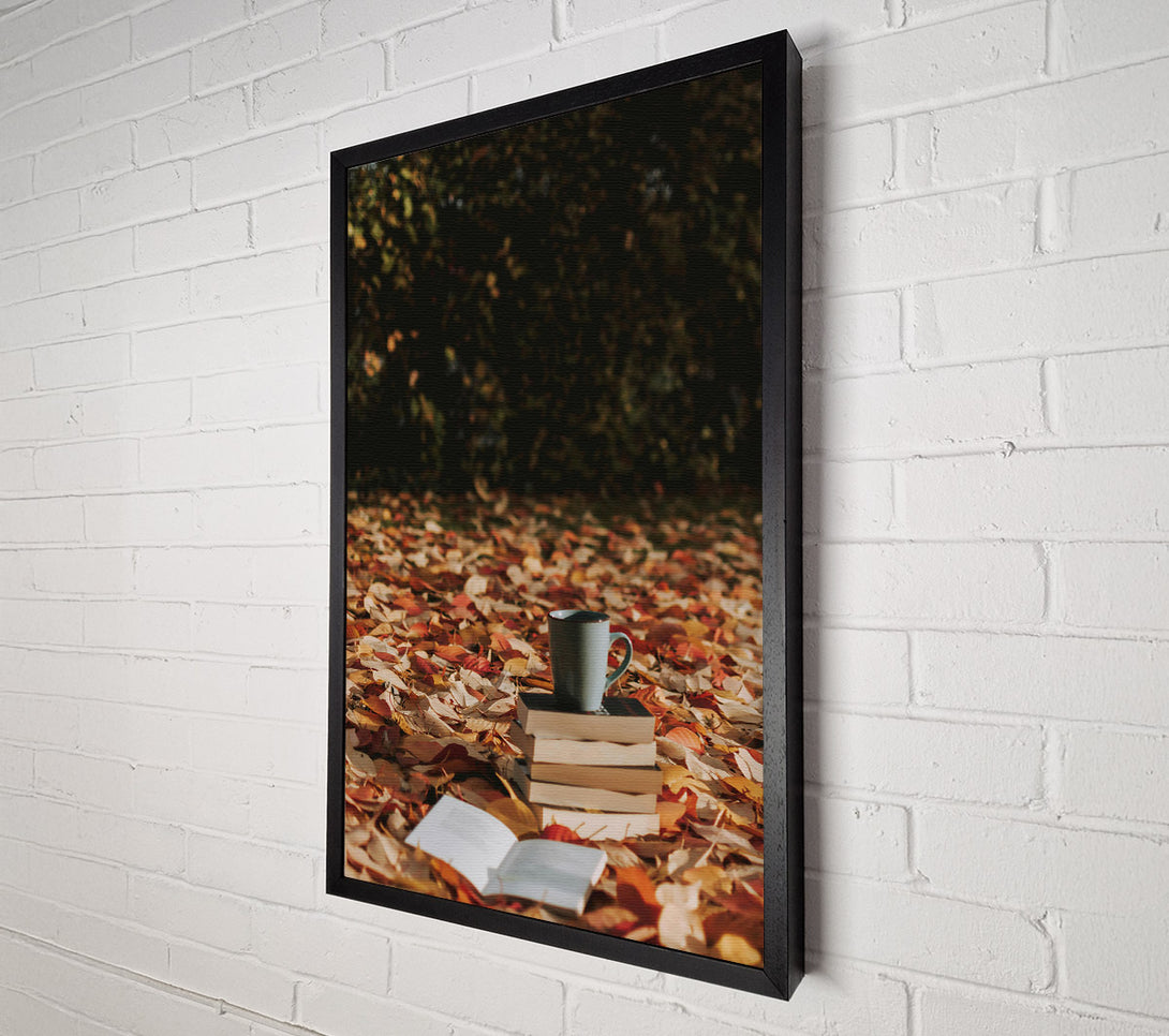  A Canvas Print of Blue Mug And Autumn Leaves Canvas Art