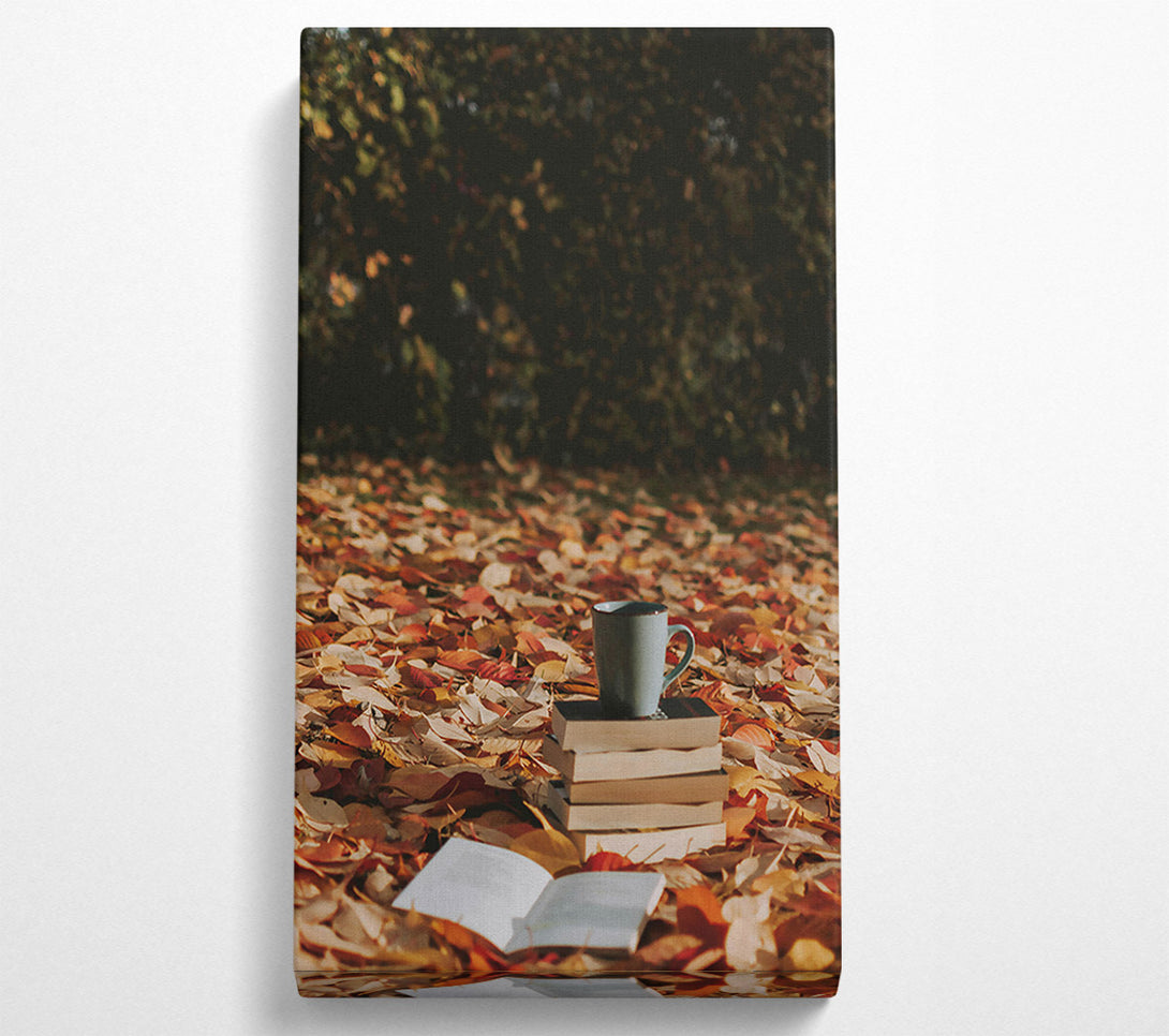  A Canvas Print of Blue Mug And Autumn Leaves Canvas Art