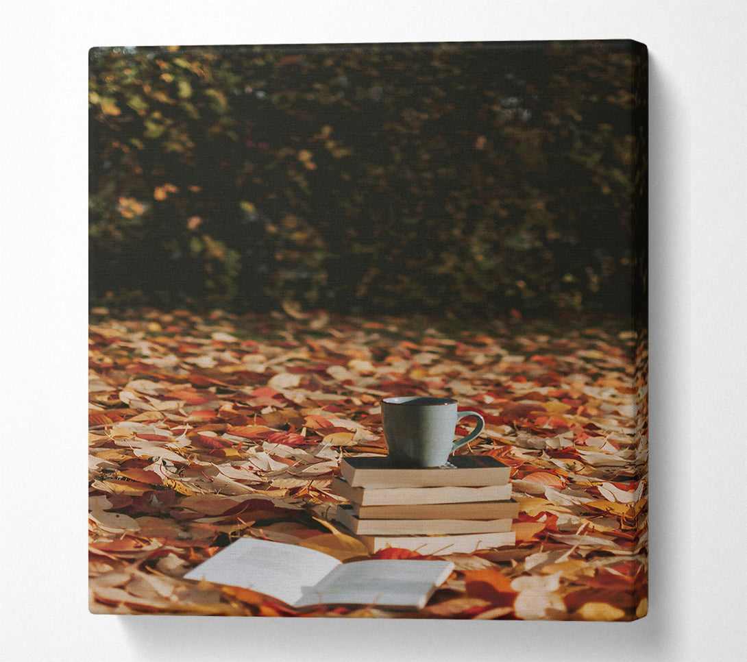  A Canvas Print of Blue Mug And Autumn Leaves Canvas Art