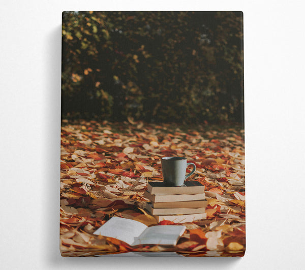  A Canvas Print of Blue Mug And Autumn Leaves Canvas Art