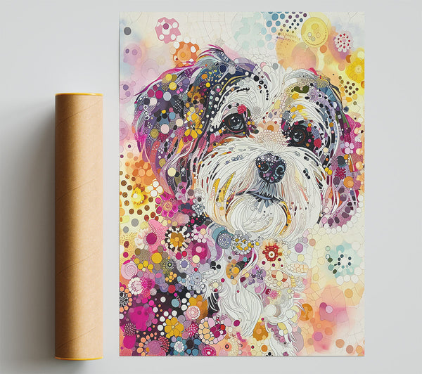 Pink Floral Pup Poster