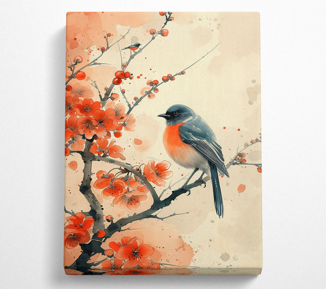  A Canvas Print of Crimson Bird On Branch Canvas Print
