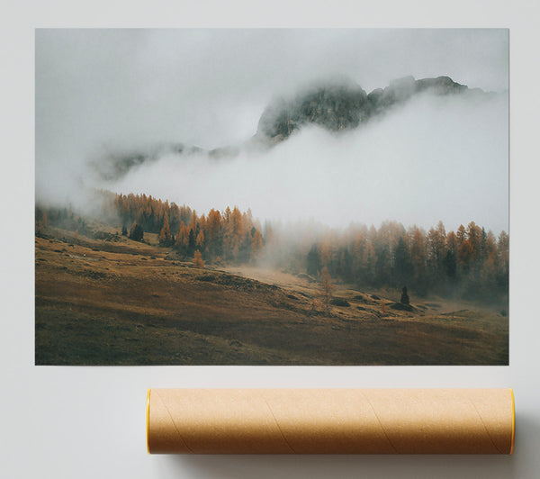Golden Foggy Mountainside Giclee Print
