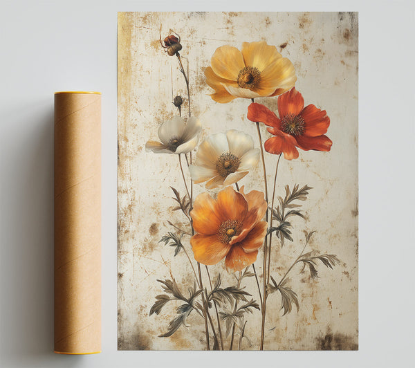Golden Floral Bloom Giclee Print