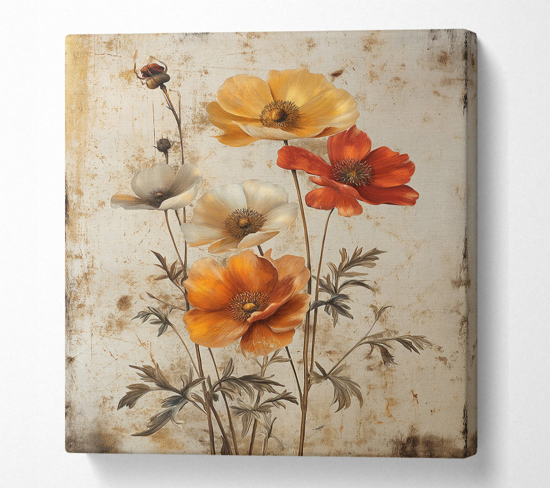  A Canvas Print of Golden Floral Bloom Canvas Wall Art