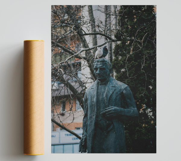Bronze Statue With Birds Giclee Print