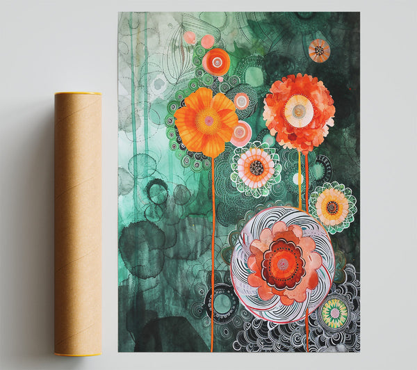 Orange Floral Dreamscape Giclee Print