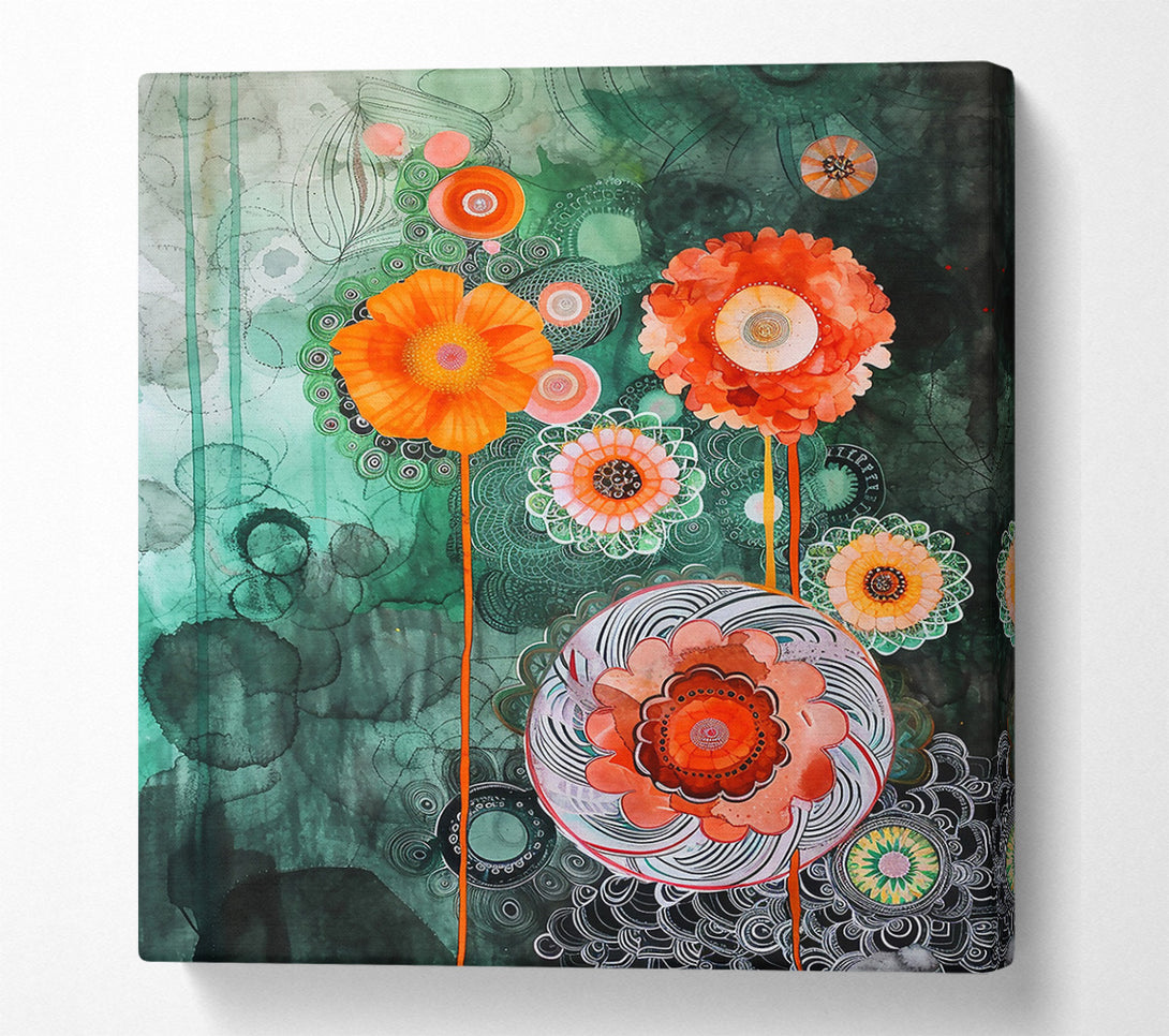  A Canvas Print of Orange Floral Dreamscape Canvas Wall Art