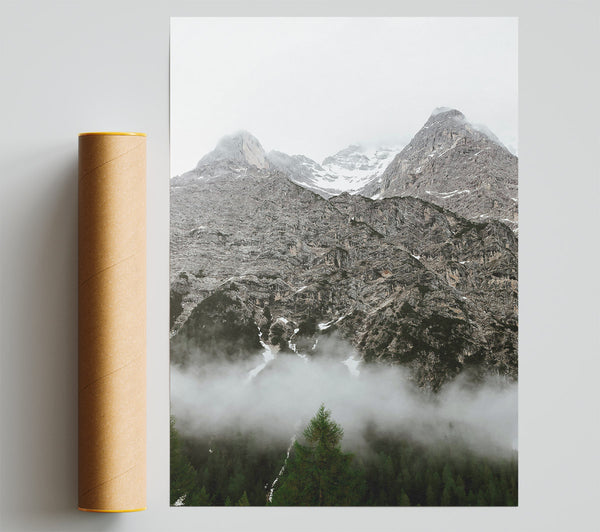 Grey Peaks In Fog Print