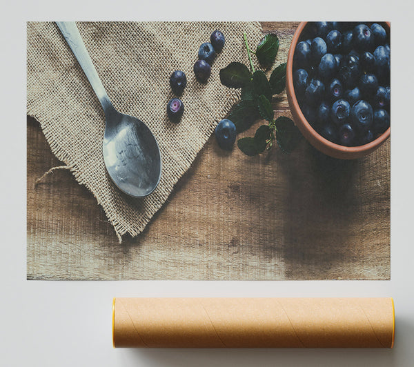 Blueberries On Burlap Poster