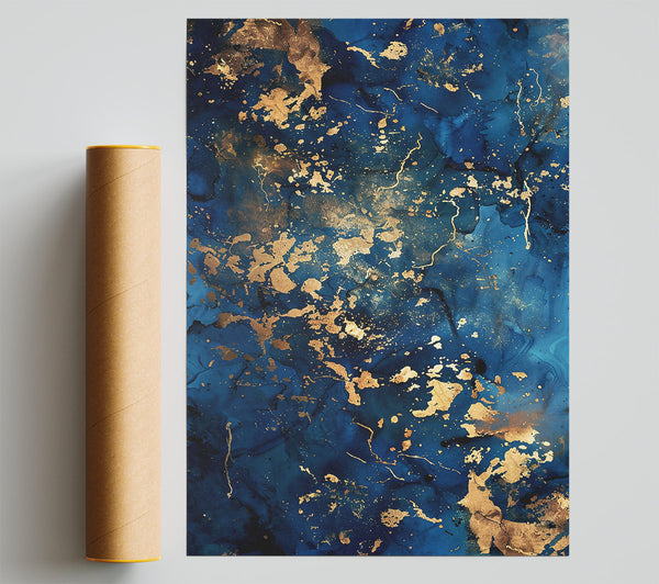 Azure Gold Swirls Poster