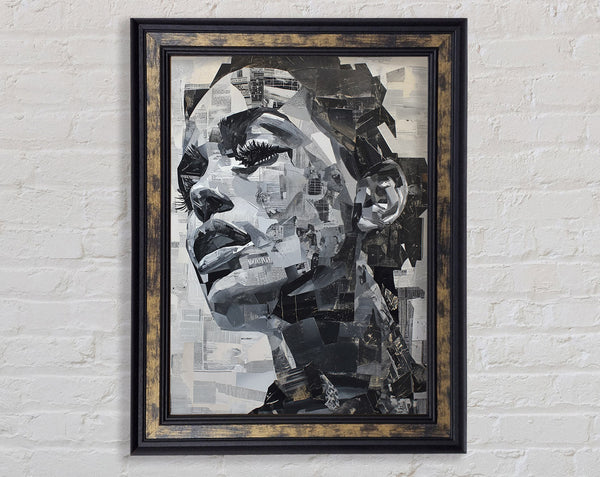 Collage Grey Text Graffiti Framed Print