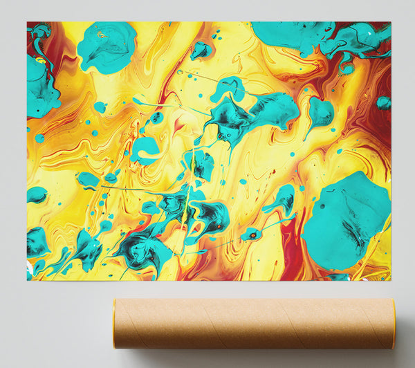 Yellow And Aqua Swirls Poster
