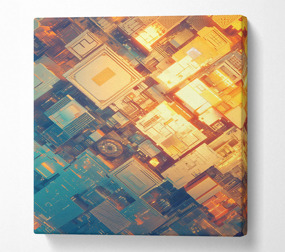  A Canvas Print of Golden Cityscape Grid Canvas Art