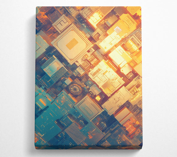  A Canvas Print of Golden Cityscape Grid Canvas Art
