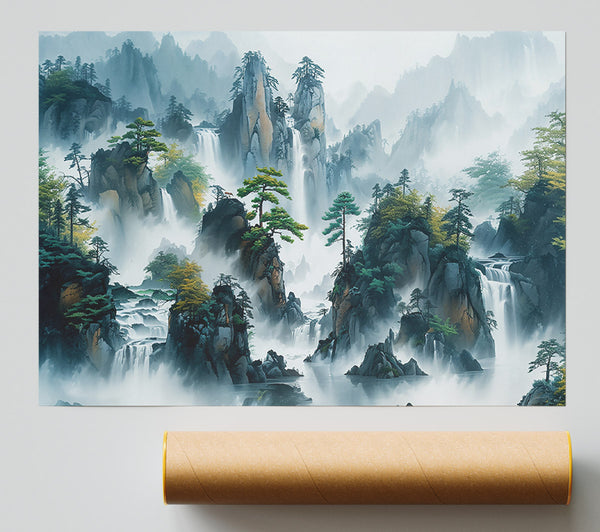 Blue Mist Waterfalls Poster