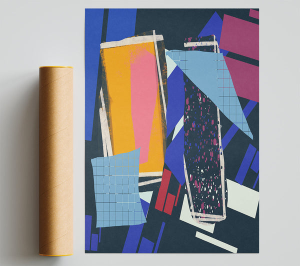 Blue Grid Collage Giclee Print