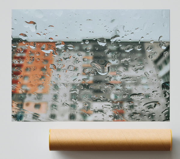 Orange Raindrops On Glass Print