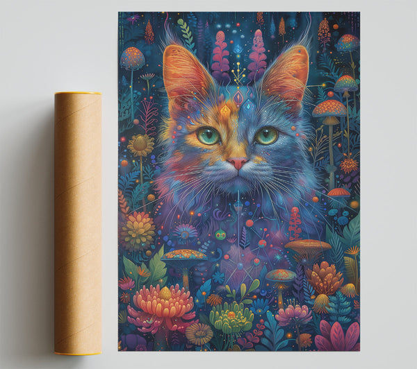 Blue Feline Dreamscape Giclee Print