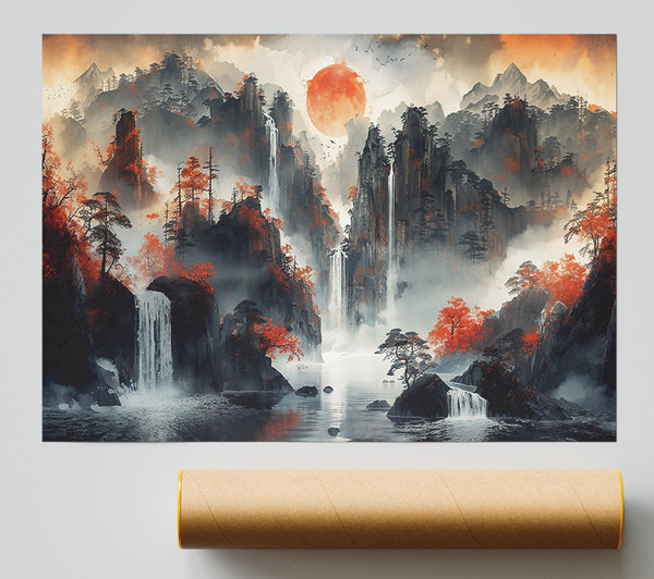 Crimson Mountain Falls Giclee Print