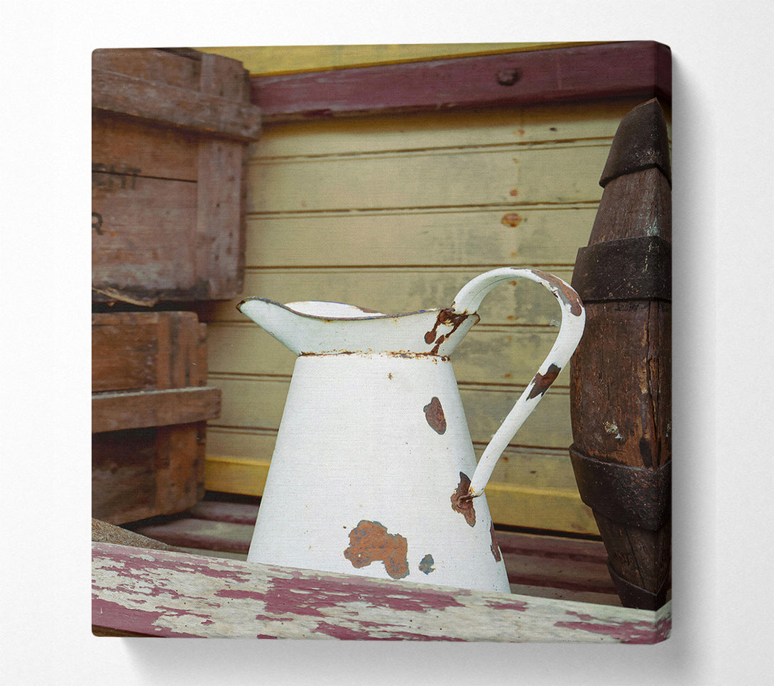 A Canvas Print of White Pitcher With Rust Spots. Canvas Wall Art