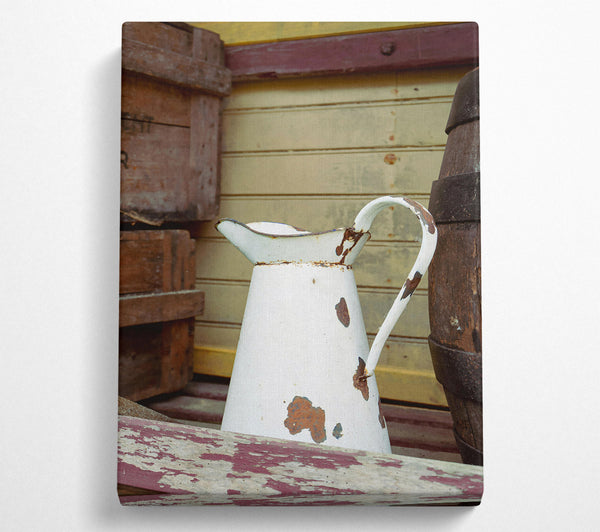  A Canvas Print of White Pitcher With Rust Spots. Canvas Wall Art