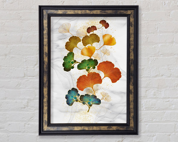 Coloured Leaves On Walnut Framed Print