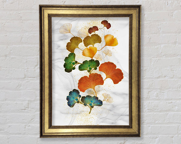 Coloured Leaves On White Framed Print
