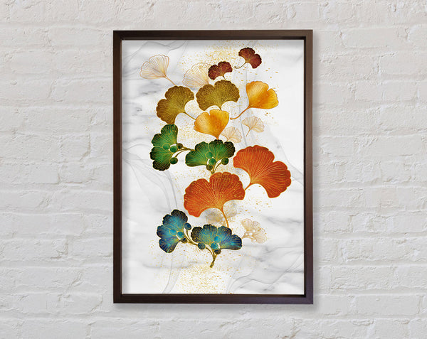 Coloured Leaves On Walnut Framed Print