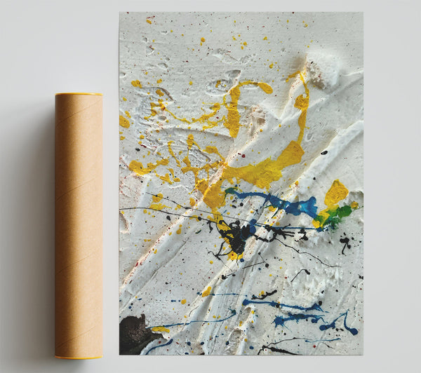 Yellow Splashes On White Poster