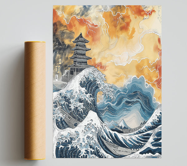 Golden Wave Crashing Giclee Print